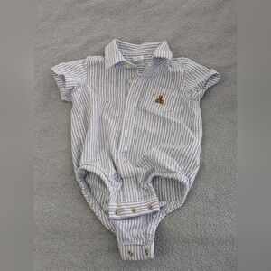GAP Blue & white striped #babygap baby bodysuit with Bear embroidery Pocket